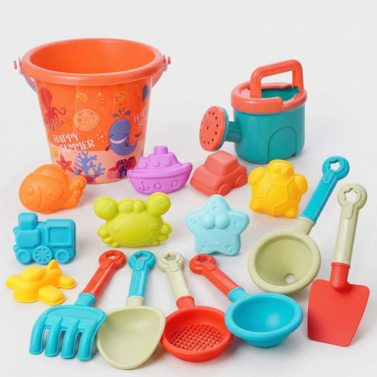 Sandspielzeug-Set für Kinder mit Eimer, Schaufel, Rechen und Förmchen