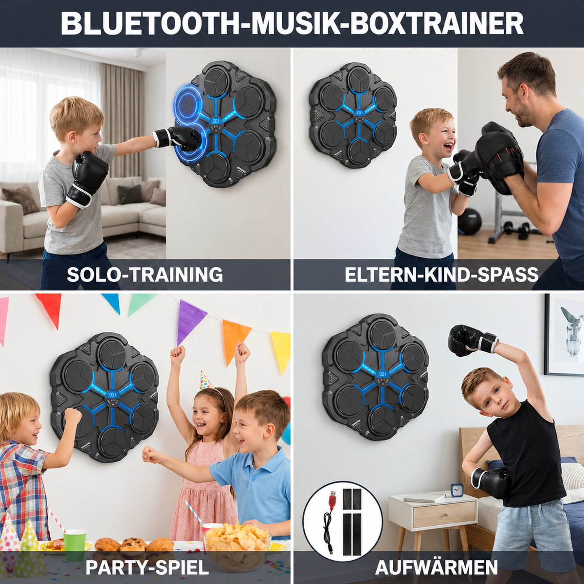 Camp Basel | Bluetooth Musik Boxing Trainer – Interaktives Wand-Schlagziel mit Lichtern & Sound