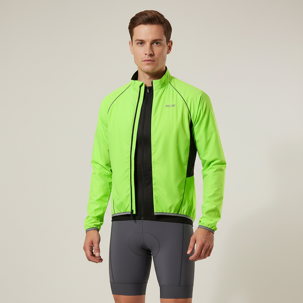 Herren-Radjacke leicht windundurchlässig Hochsichtbarkeit reflektierend