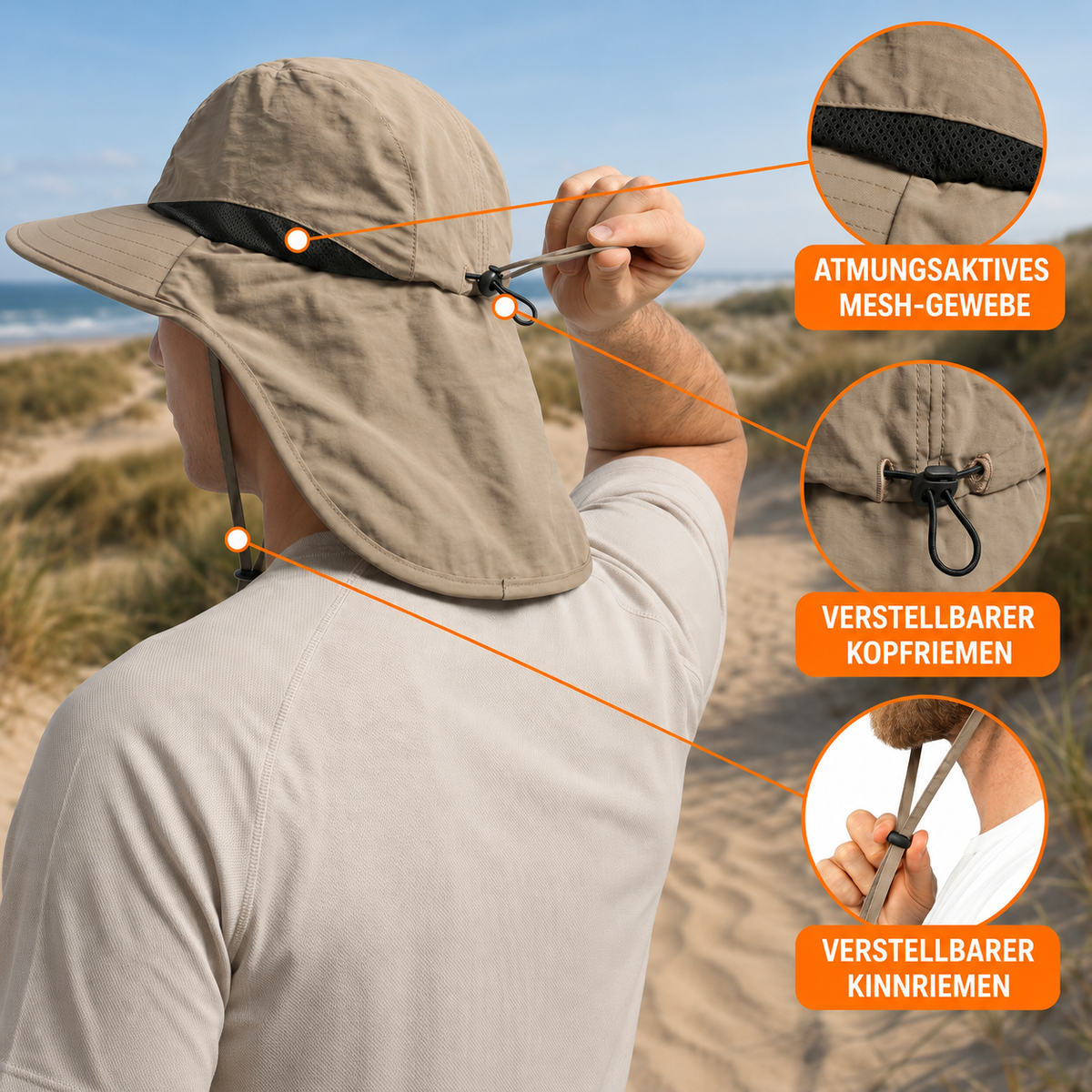 Camp Basel | Reisbrim Packbarer Reise-Sonnenhut mit Nackenschutz | UPF 50+