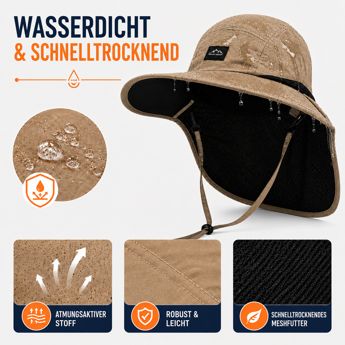 Camp Basel | Reisbrim Packbarer Reise-Sonnenhut mit Nackenschutz | UPF 50+