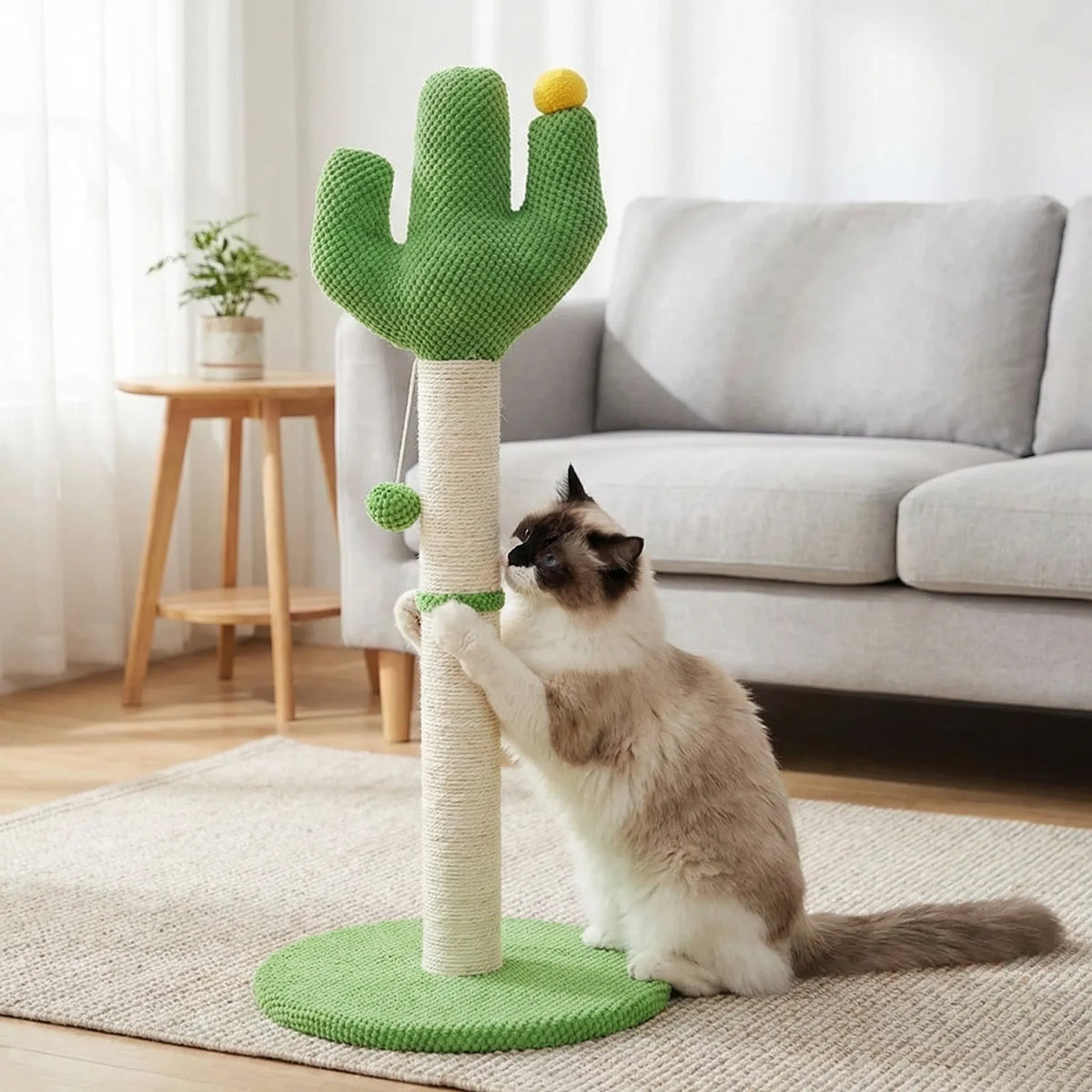 Kakteenförmiger Kratzbaum für Katzen mit Seilpfosten und Spielbällen