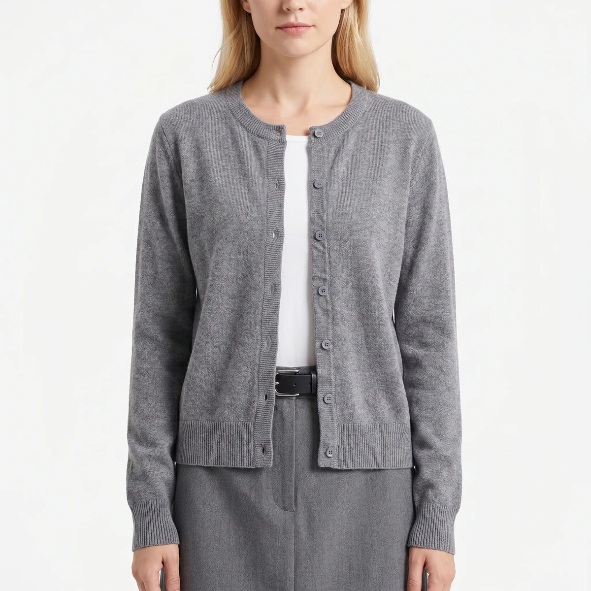 Langarm-Strickjacke mit Rundhals und gerippten Details
