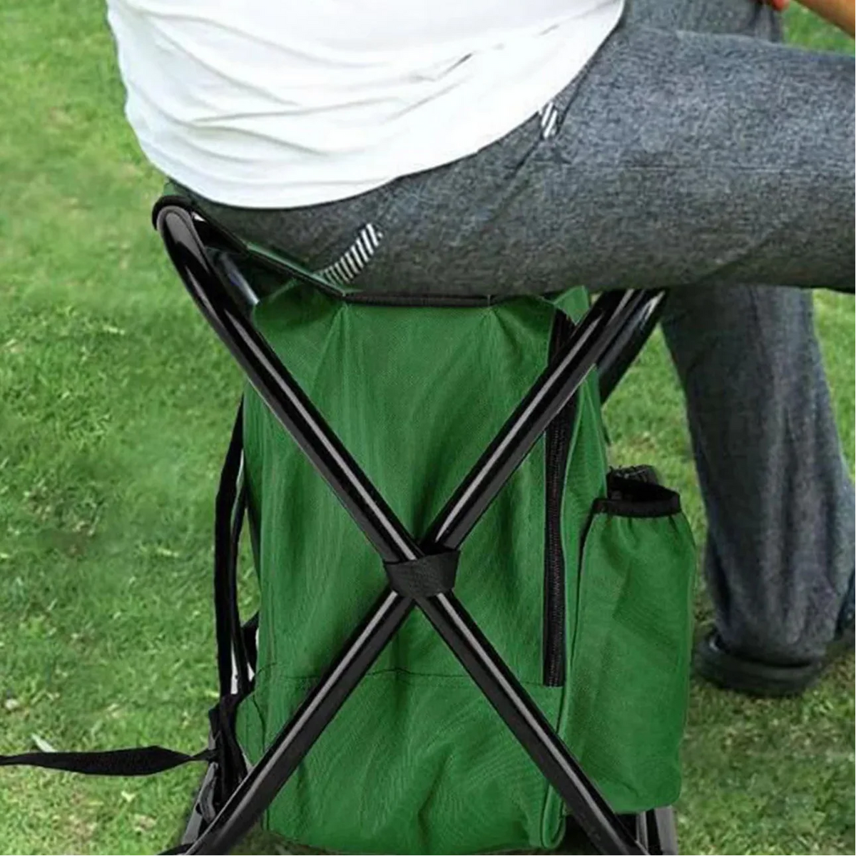 Faltbarer Rucksack-Kühlhocker mit isoliertem Fach und stabilen Beinen