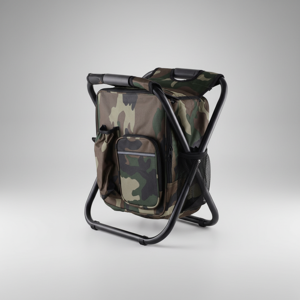 Faltbarer Rucksack-Kühlhocker mit isoliertem Fach und stabilen Beinen
