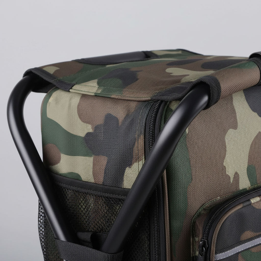 Faltbarer Rucksack-Kühlhocker mit isoliertem Fach und stabilen Beinen
