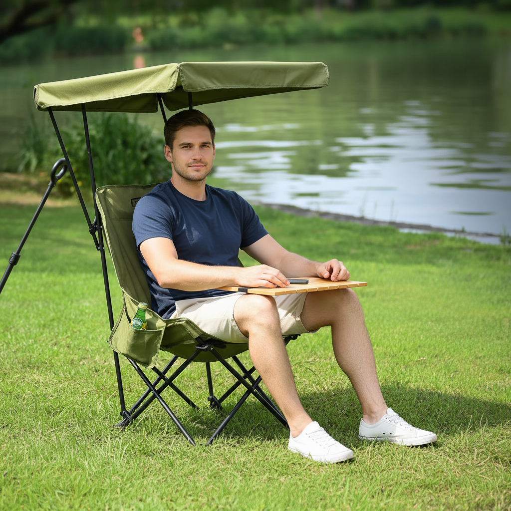 Übergroßer Klappstuhl mit verstellbarem Sonnendach für Camping