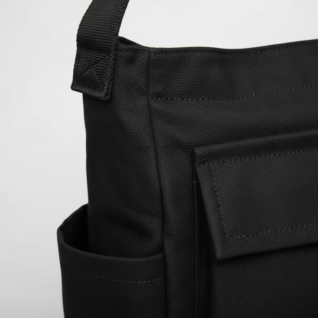 Canvas-Schultertasche mit verstellbarem Gurt und Aussenfächern