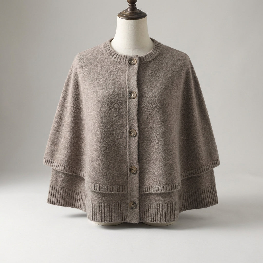 Verkürzter Cape-Cardigan mit Knopfleiste und gerippten Kanten