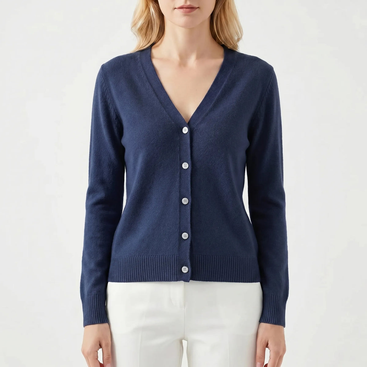 Damen Strickjacke V-Ausschnitt Knopfleiste Feinstrick