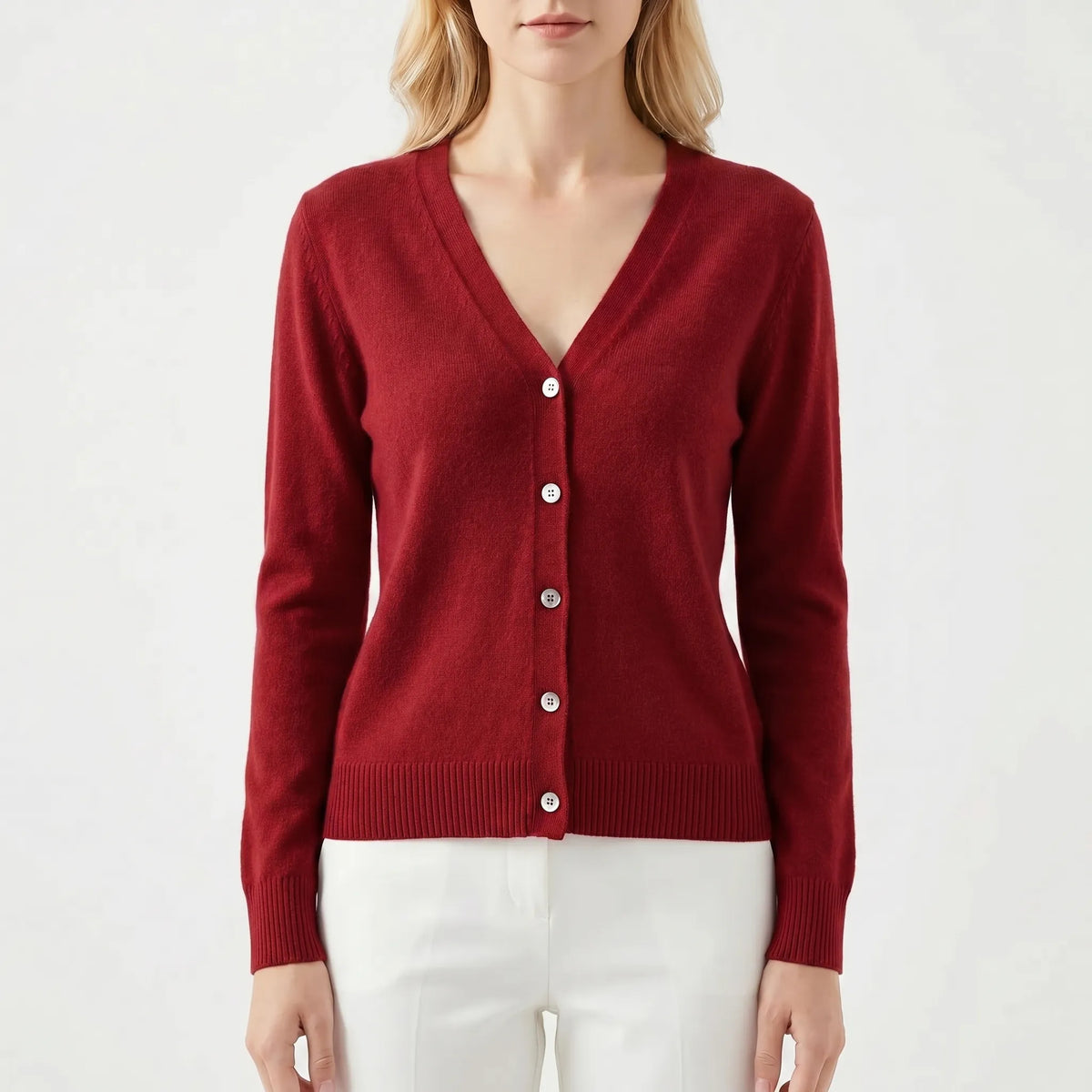 Damen Strickjacke V-Ausschnitt Knopfleiste Feinstrick
