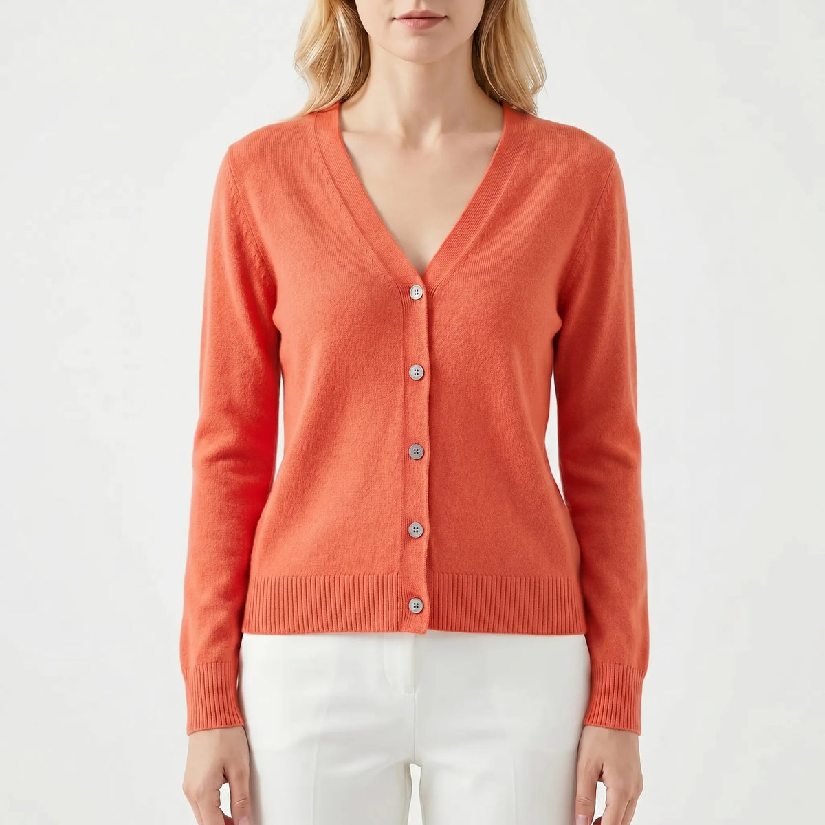 Damen Strickjacke V-Ausschnitt Knopfleiste Feinstrick