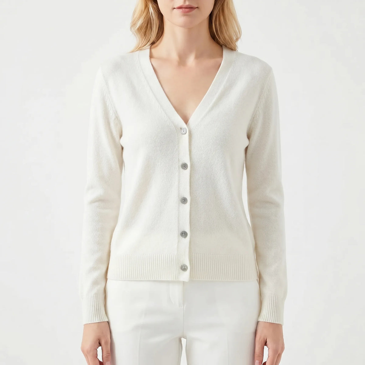 Damen Strickjacke V-Ausschnitt Knopfleiste Feinstrick