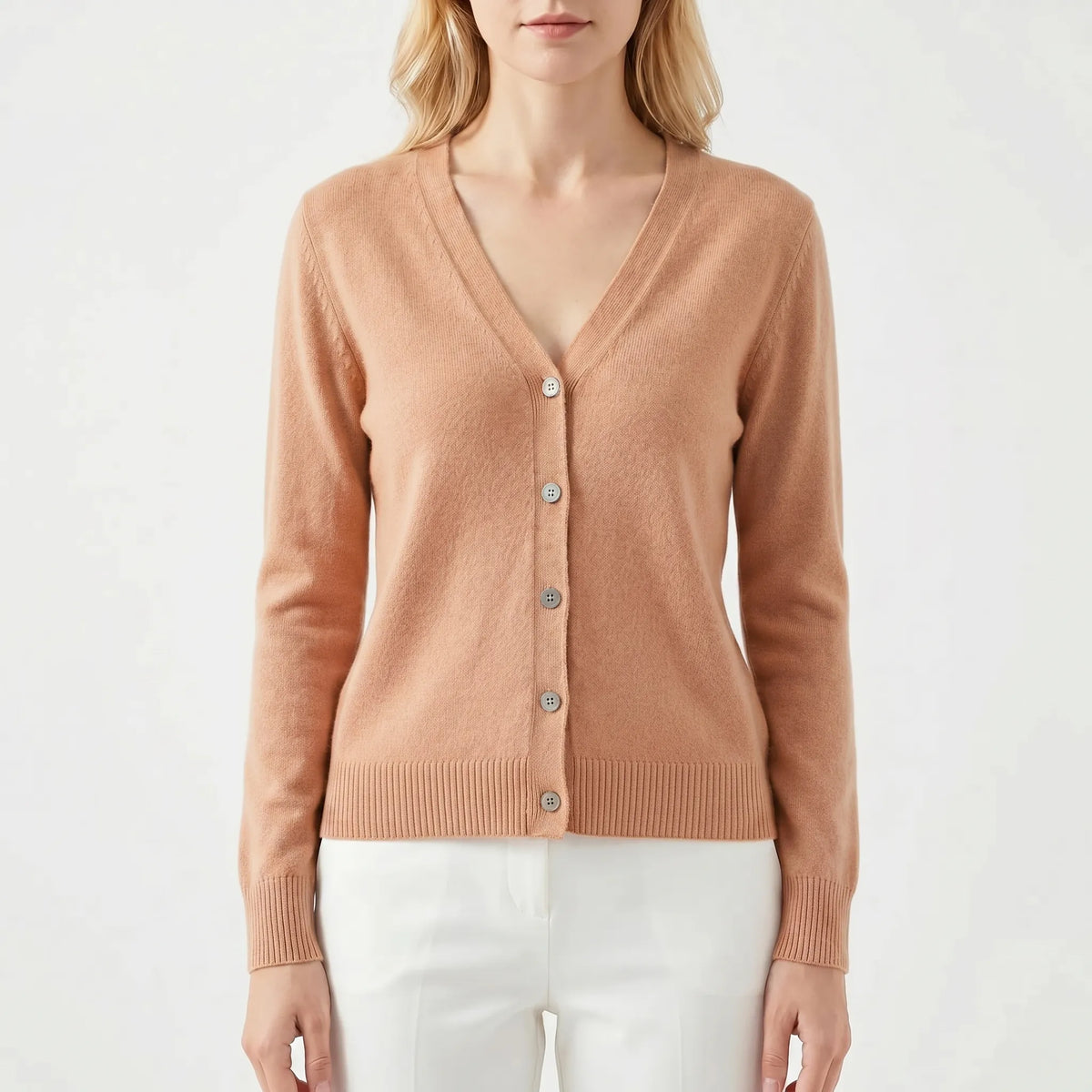 Damen Strickjacke V-Ausschnitt Knopfleiste Feinstrick