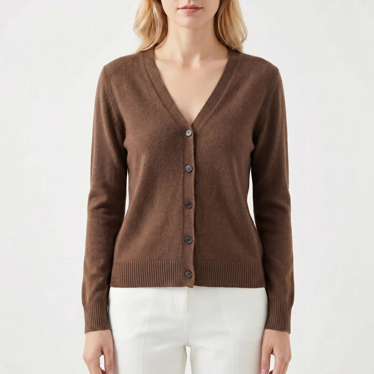 Damen Strickjacke V-Ausschnitt Knopfleiste Feinstrick