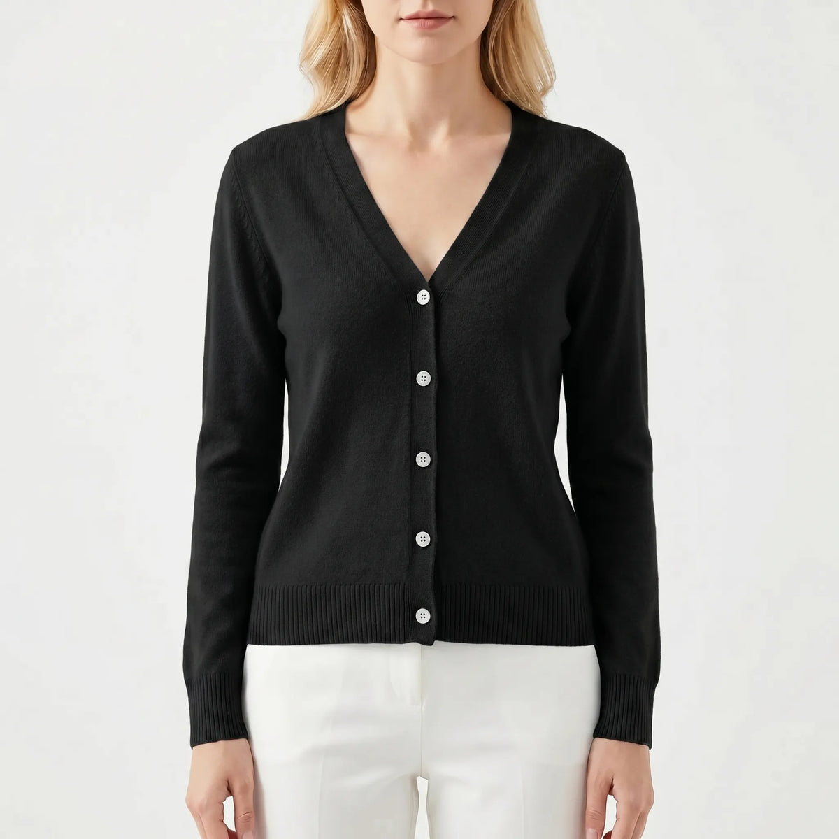 Damen Strickjacke V-Ausschnitt Knopfleiste Feinstrick