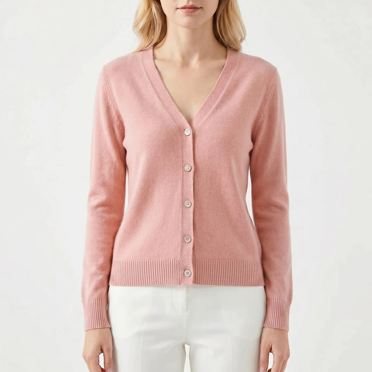 Damen Strickjacke V-Ausschnitt Knopfleiste Feinstrick