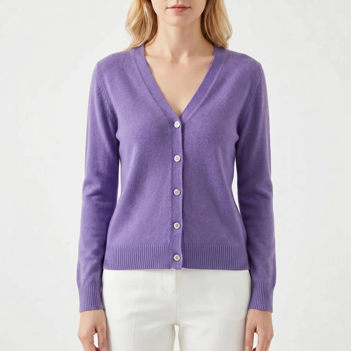 Damen Strickjacke V-Ausschnitt Knopfleiste Feinstrick