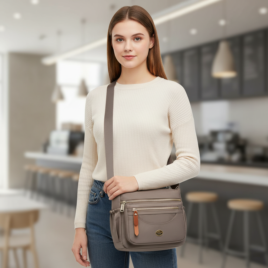 Crossbody-Tasche Nylon mit Organisationsfächern und verstellbarem Gurt