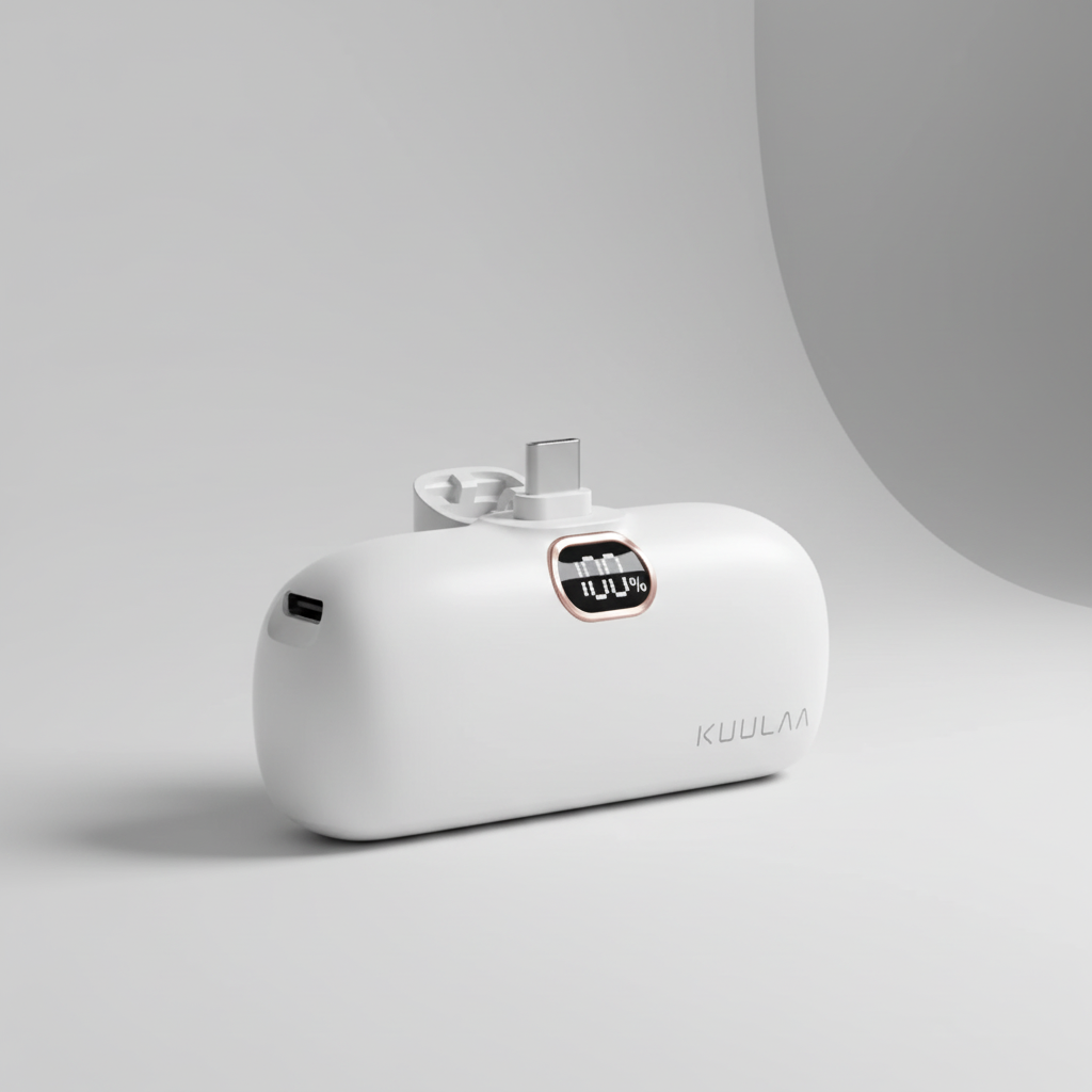 Kompakte Powerbank 5000mAh mit digitaler Anzeige und USB-C Anschluss