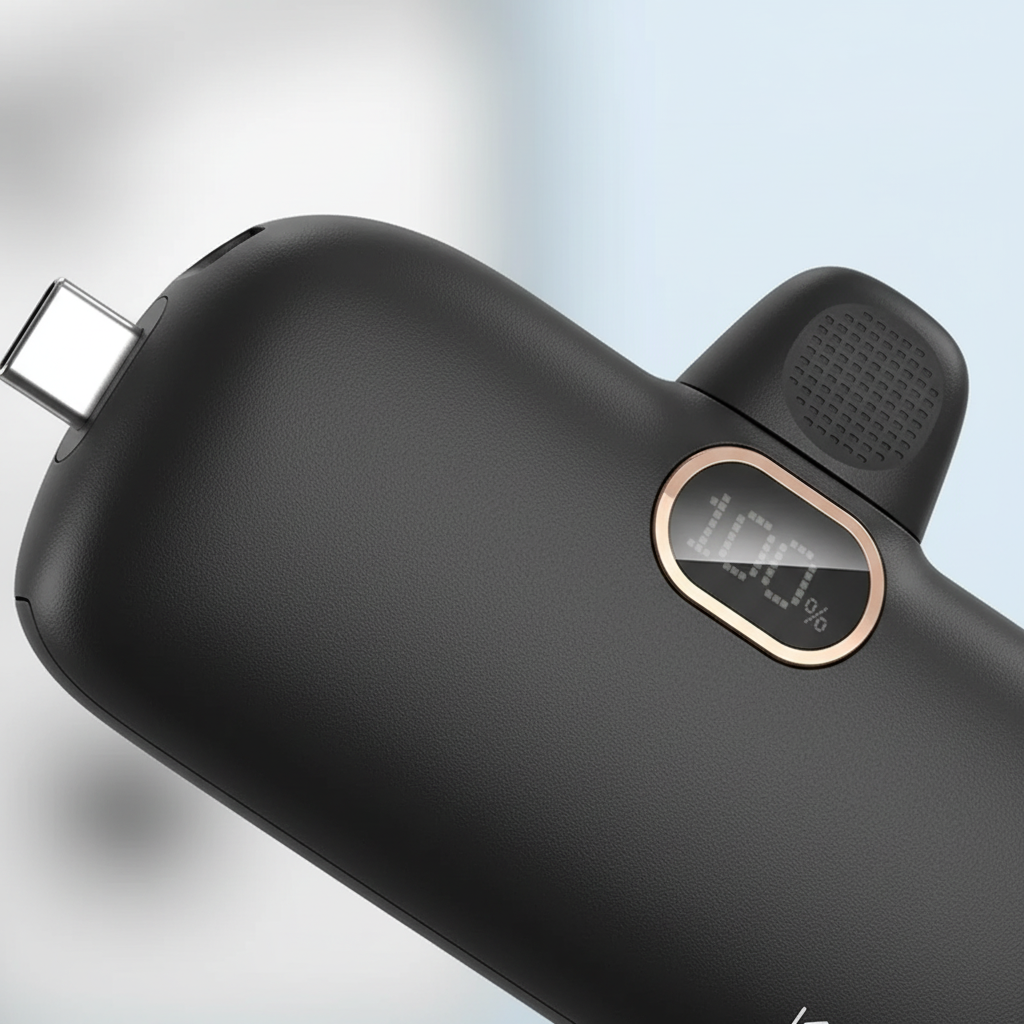 Kompakte Powerbank 5000mAh mit digitaler Anzeige und USB-C Anschluss