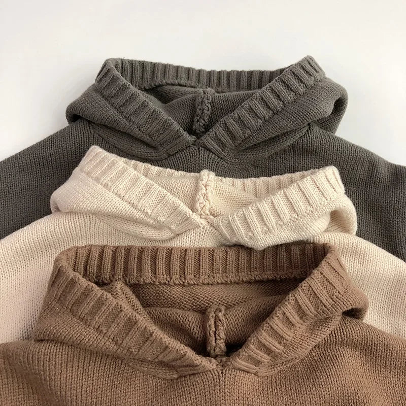 Kinder-Kapuzen-Strickpullover mit Vordertasche, entspannter Schnitt