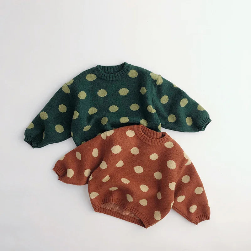 Kinder Polkadot Strickpullover lange Ärmel gerippte Bündchen