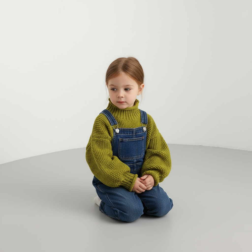 Kinder-Rollkragenpullover mit weicher Baumwolle Vintage Strickstil