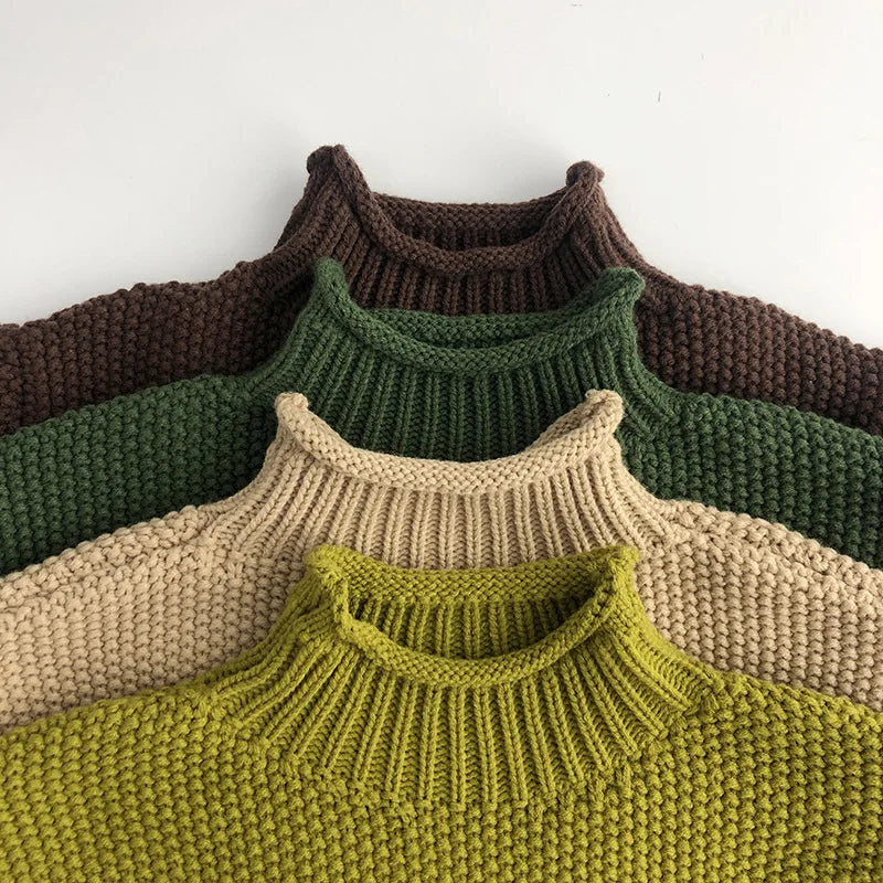Kinder-Rollkragenpullover mit weicher Baumwolle Vintage Strickstil