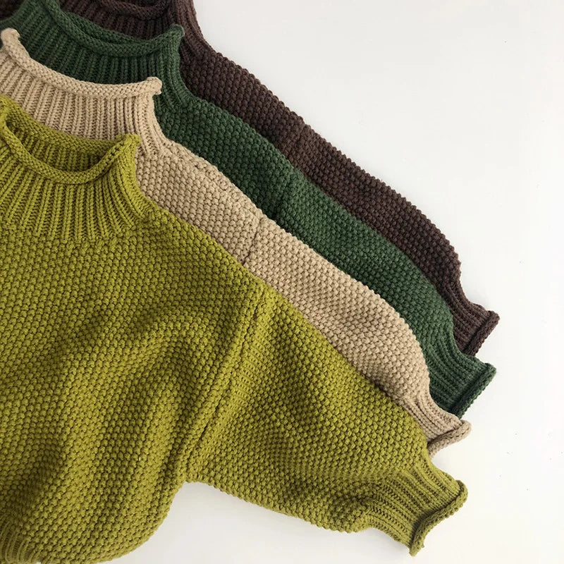 Kinder-Rollkragenpullover mit weicher Baumwolle Vintage Strickstil