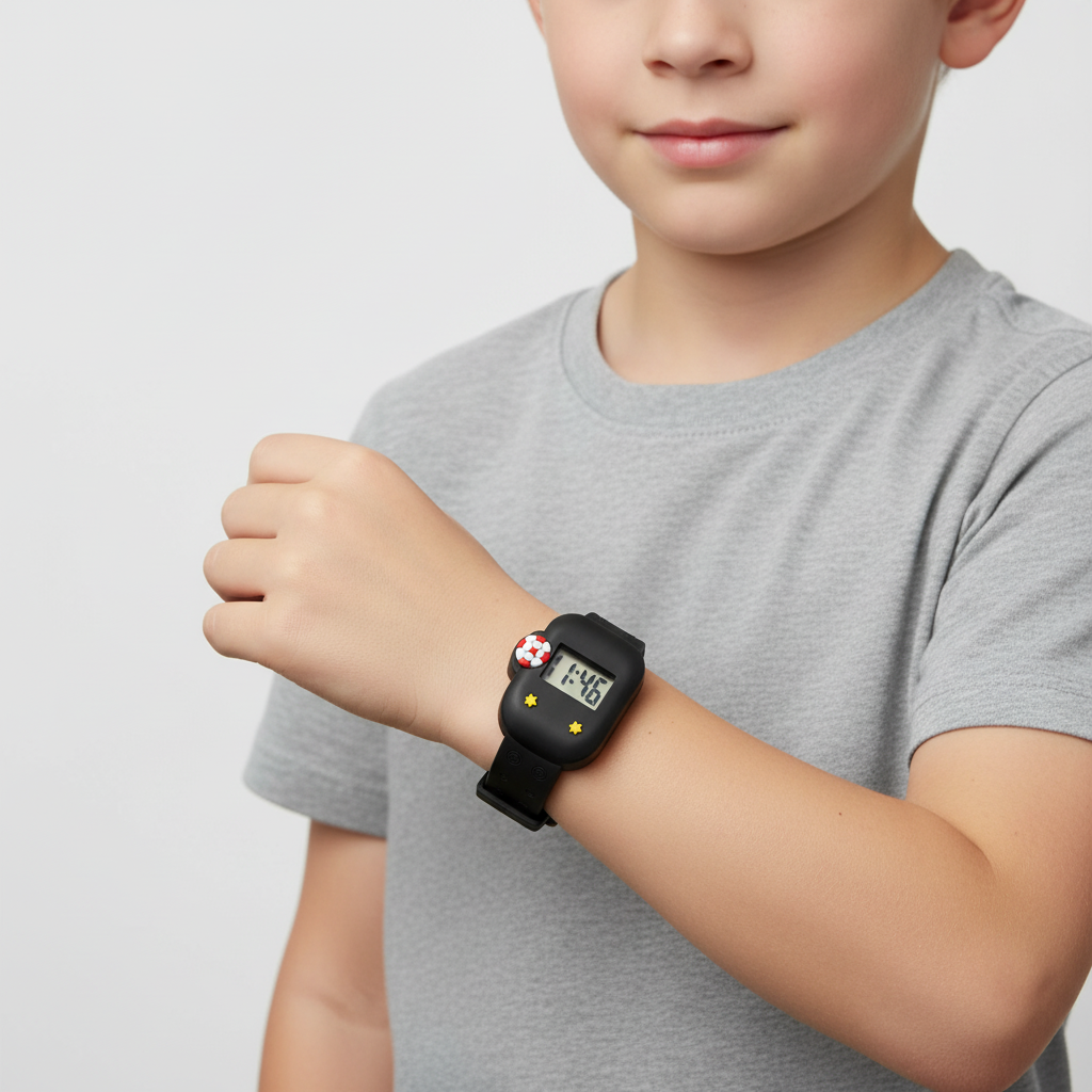 Kinder Digitaluhr Set Fussball Silikonarmband leicht ablesbar robust