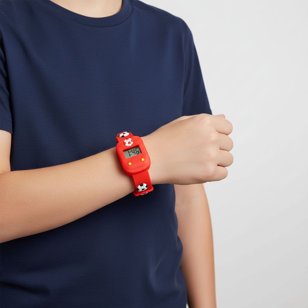 Kinder Digitaluhr Set Fussball Silikonarmband leicht ablesbar robust