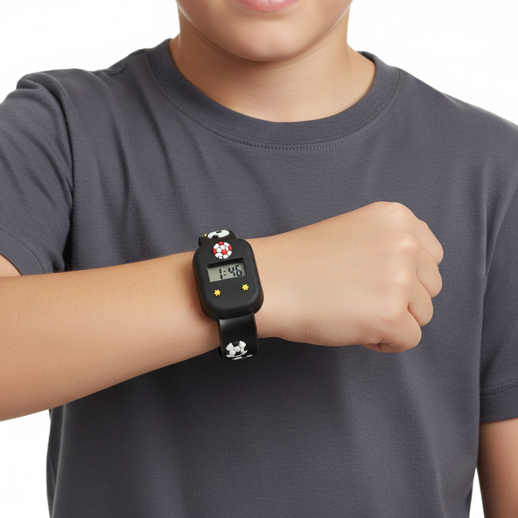 Kinder Digitaluhr Set Fussball Silikonarmband leicht ablesbar robust