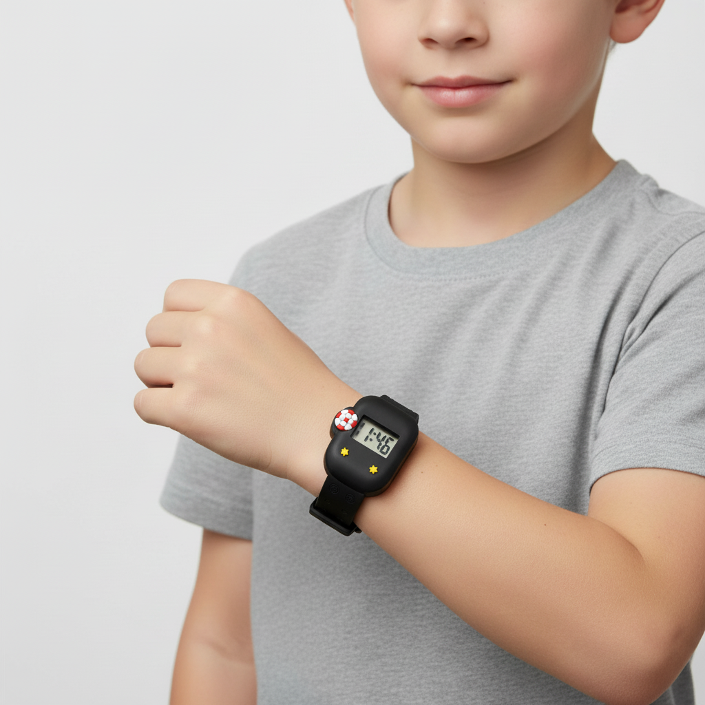 Kinder Digitaluhr Set Fussball Silikonarmband leicht ablesbar robust