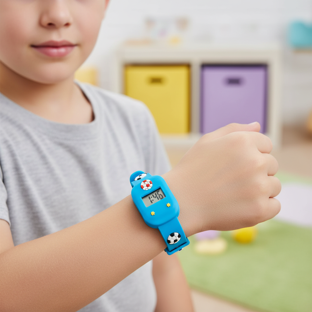 Kinder Digitaluhr Set Fussball Silikonarmband leicht ablesbar robust