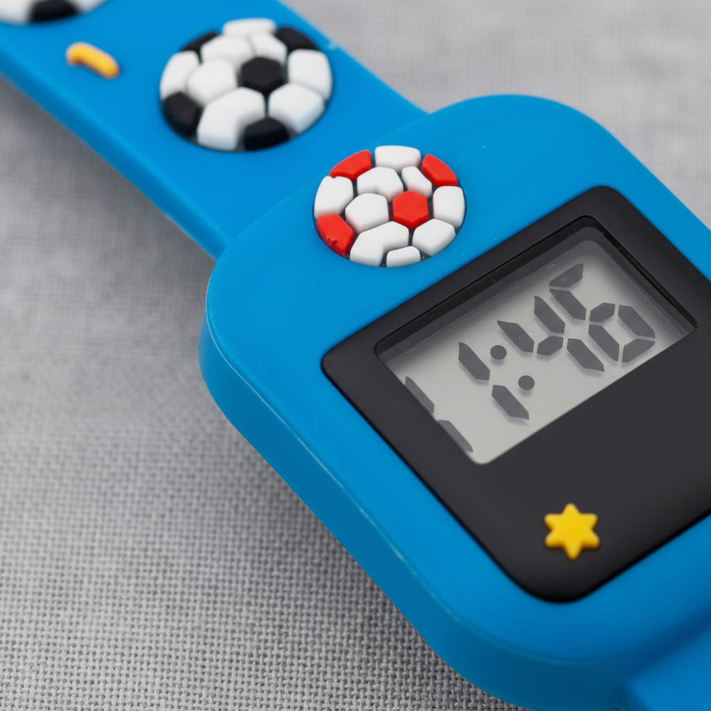 Kinder Digitaluhr Set Fussball Silikonarmband leicht ablesbar robust