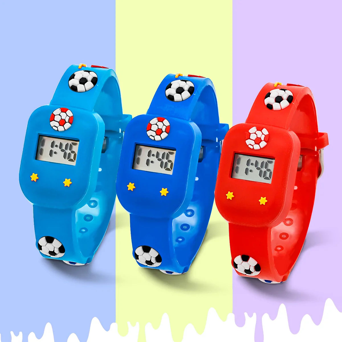 Kinder Digitaluhr Set Fussball Silikonarmband leicht ablesbar robust