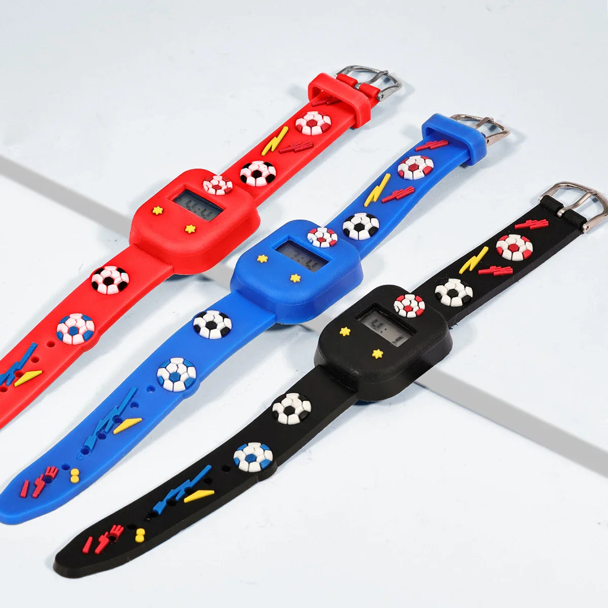 Kinder Digitaluhr Set Fussball Silikonarmband leicht ablesbar robust