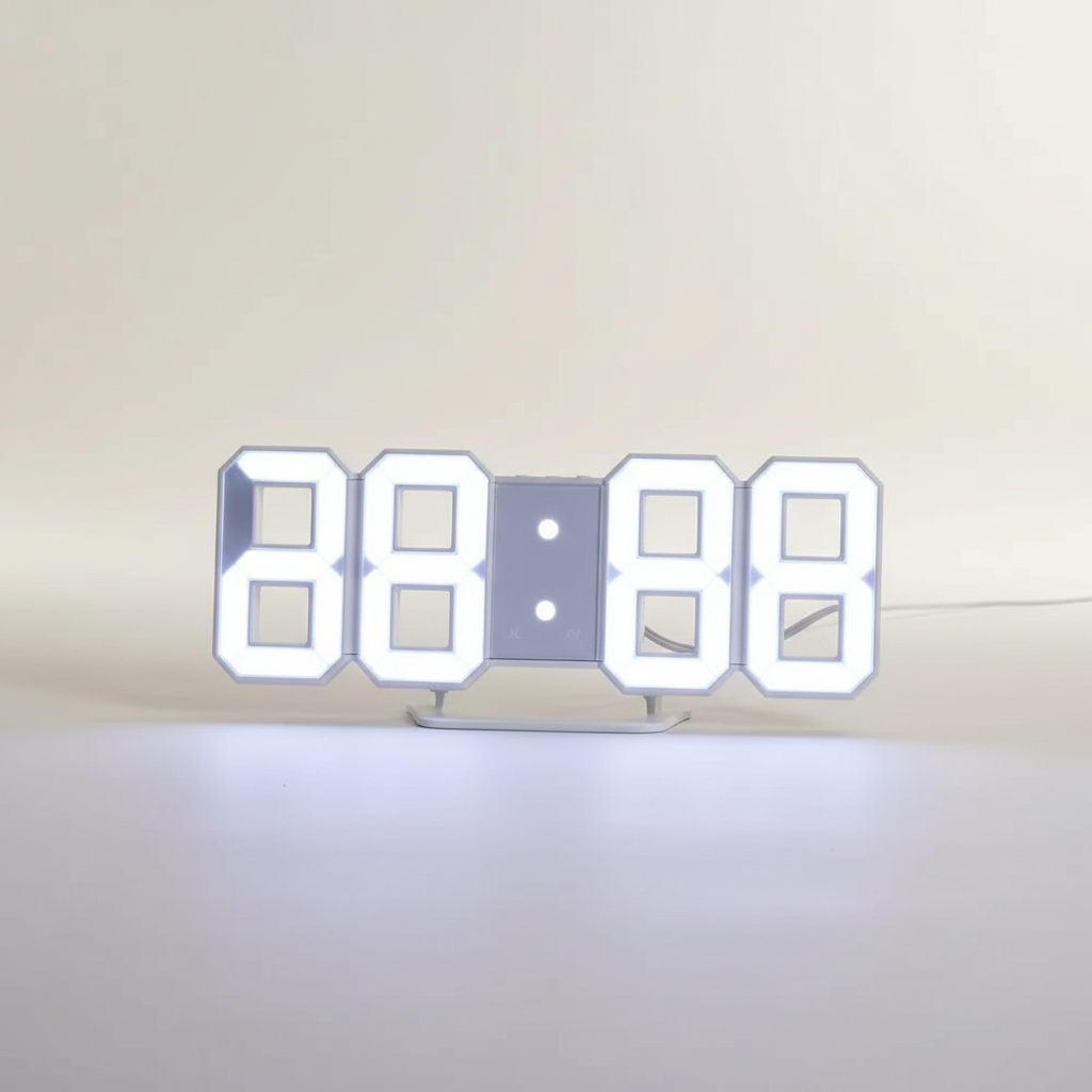 Moderne LED-Digitalwandhuhr mit dreidimensionalen Ziffern und Temperaturanzeige