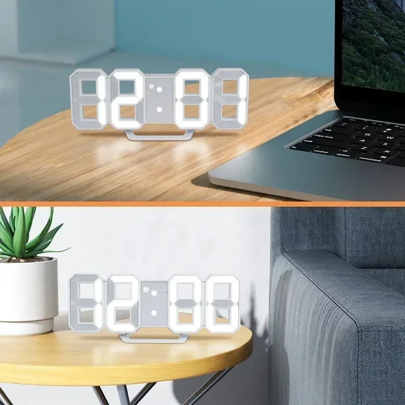 Moderne LED-Digitalwandhuhr mit dreidimensionalen Ziffern und Temperaturanzeige