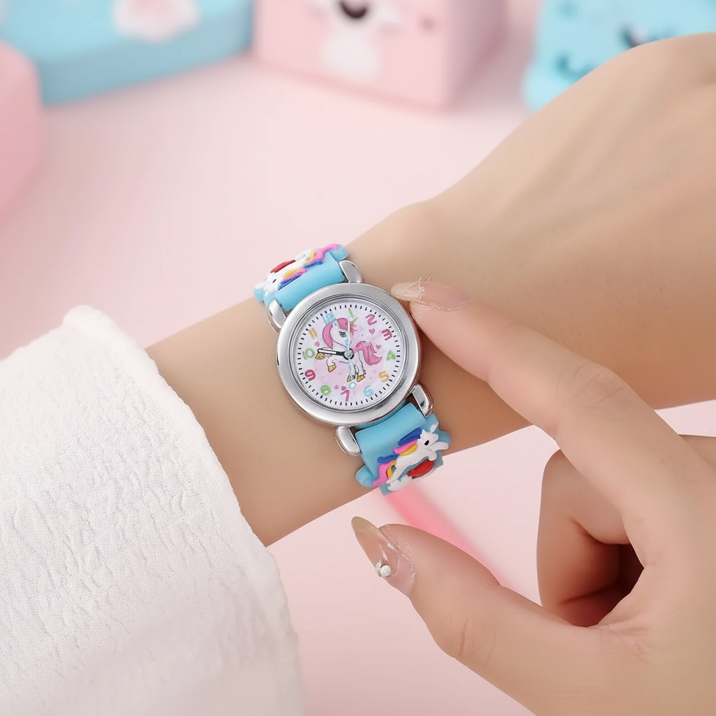 Kinderuhr Einhorn Silikonarmband Quarzwerk Lernuhr