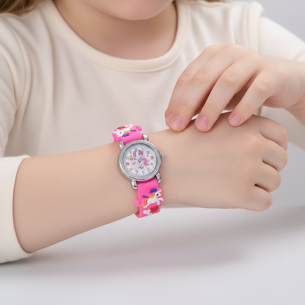 Kinderuhr Einhorn Silikonarmband Quarzwerk Lernuhr