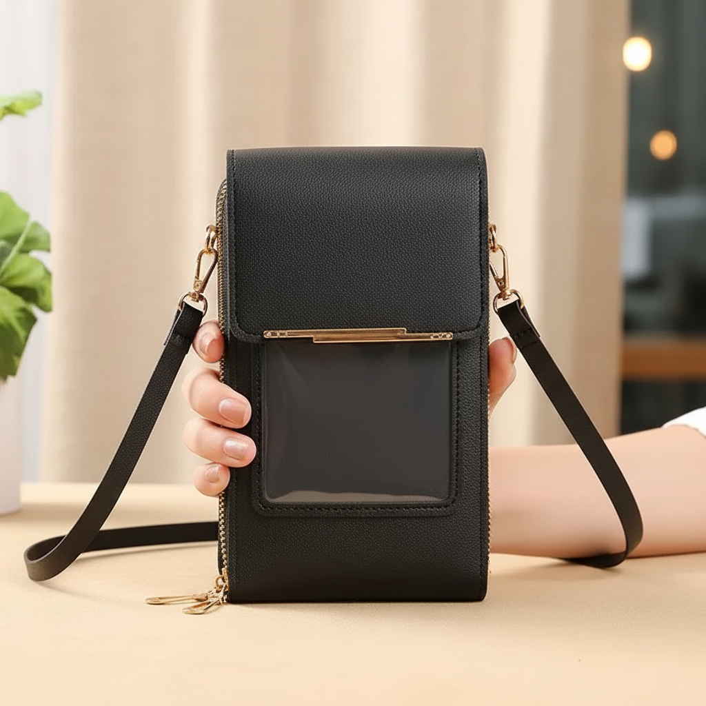 Schultertasche PU Material mit Touchscreen-Vordertasche und Reißverschlussfächern