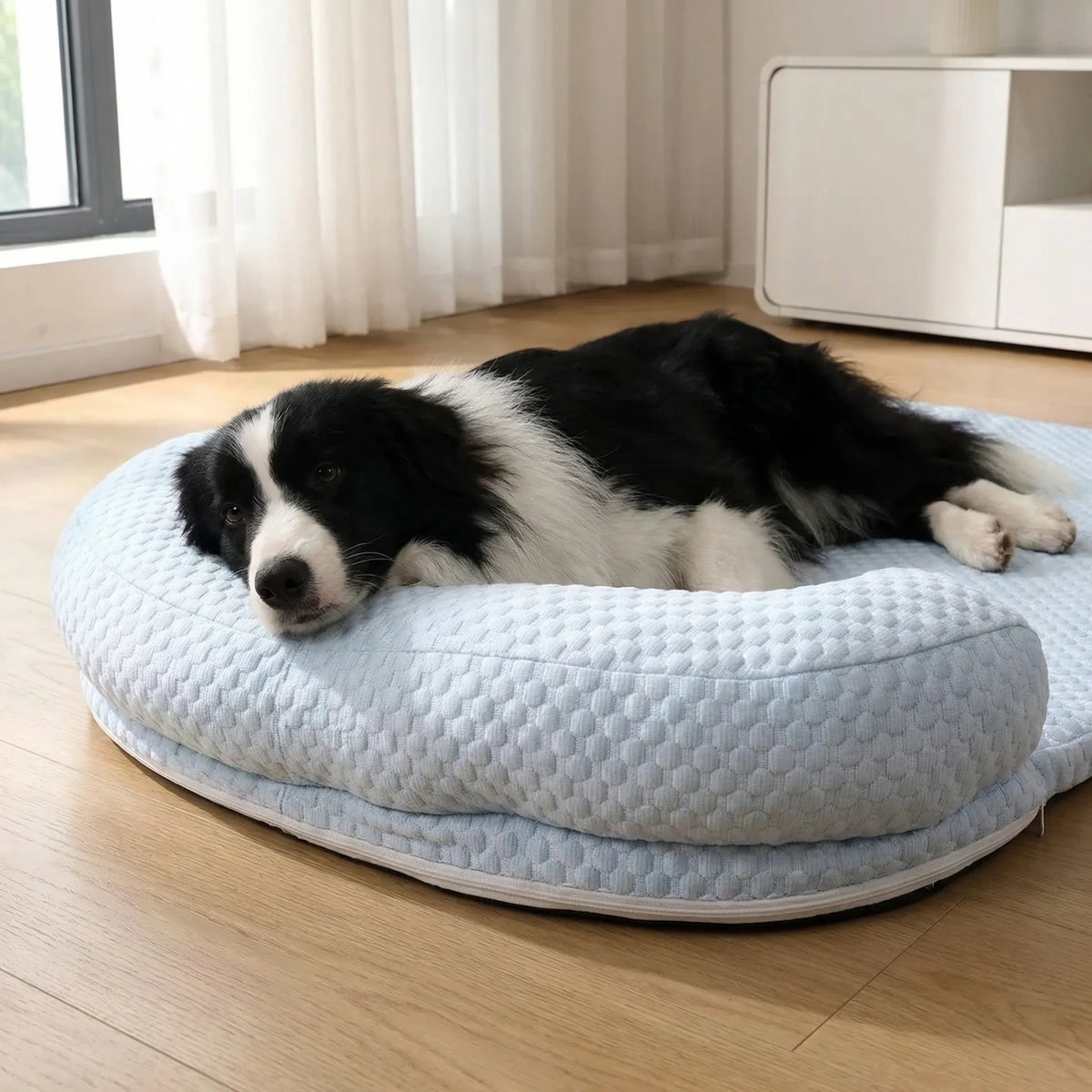 Kühlendes Tierbett aus Schaumstoff mit Nackenrolle für Hunde und Katzen
