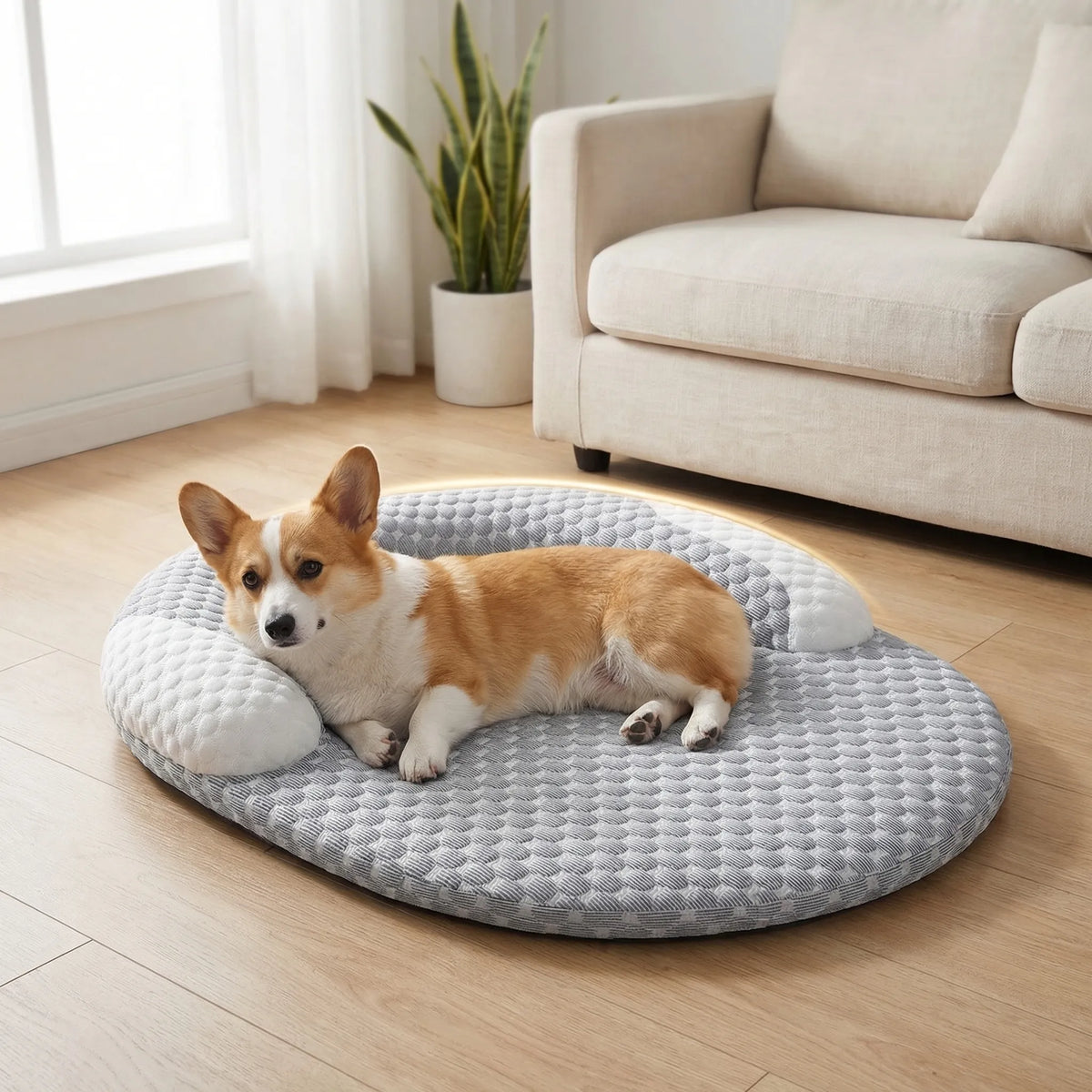 Kühlendes Hundebett im Sofastil mit Nackenrolle für Haustiere