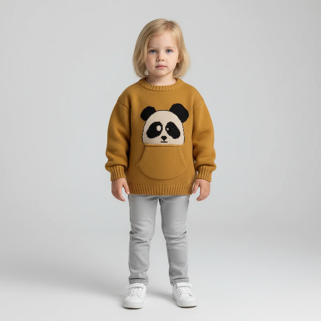 Kinder-Baumwollpullover mit süssem Taschenmotiv und langen Ärmeln