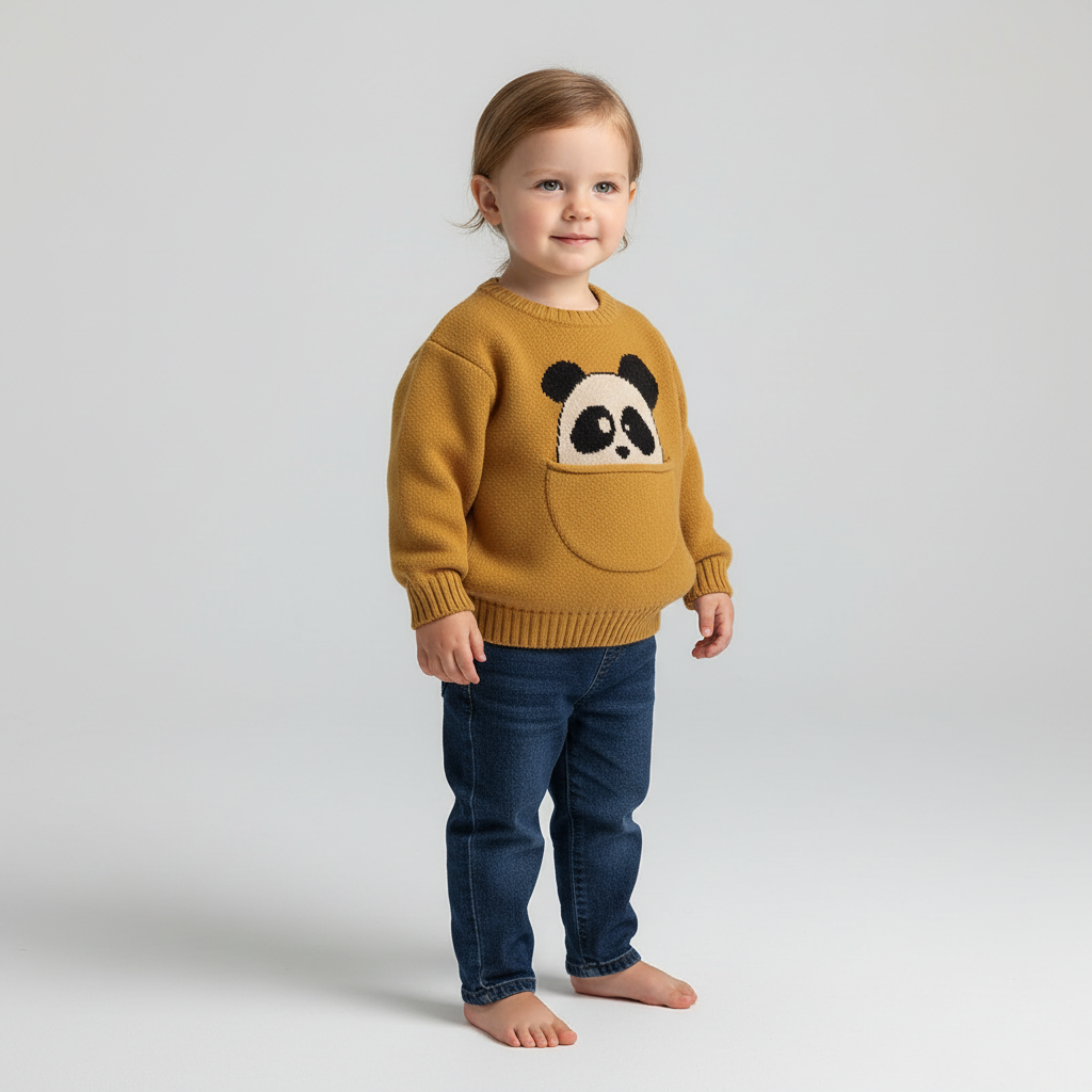 Kinder-Baumwollpullover mit süssem Taschenmotiv und langen Ärmeln