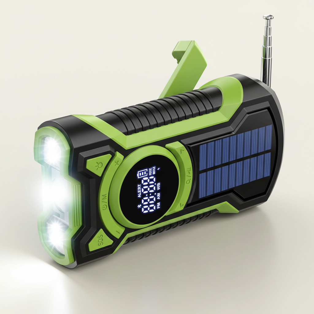 Notfallradio mit Handkurbel, Solarladefunktion und LED-Taschenlampe