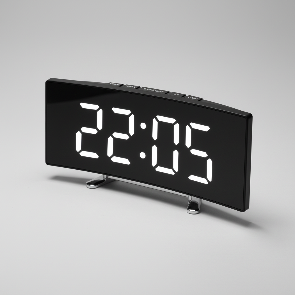 Gewölbter LED-Wecker mit Spiegelfront und rotes Display