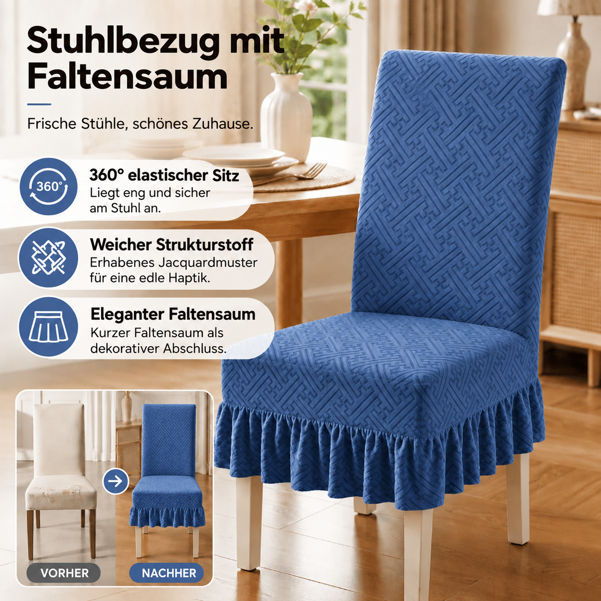 Camp Basel | Eleganter plissierter Stuhlbezug